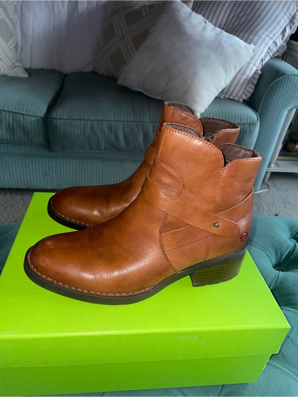 Born Tori Brown Leather Ankle Booties with Strap Detail